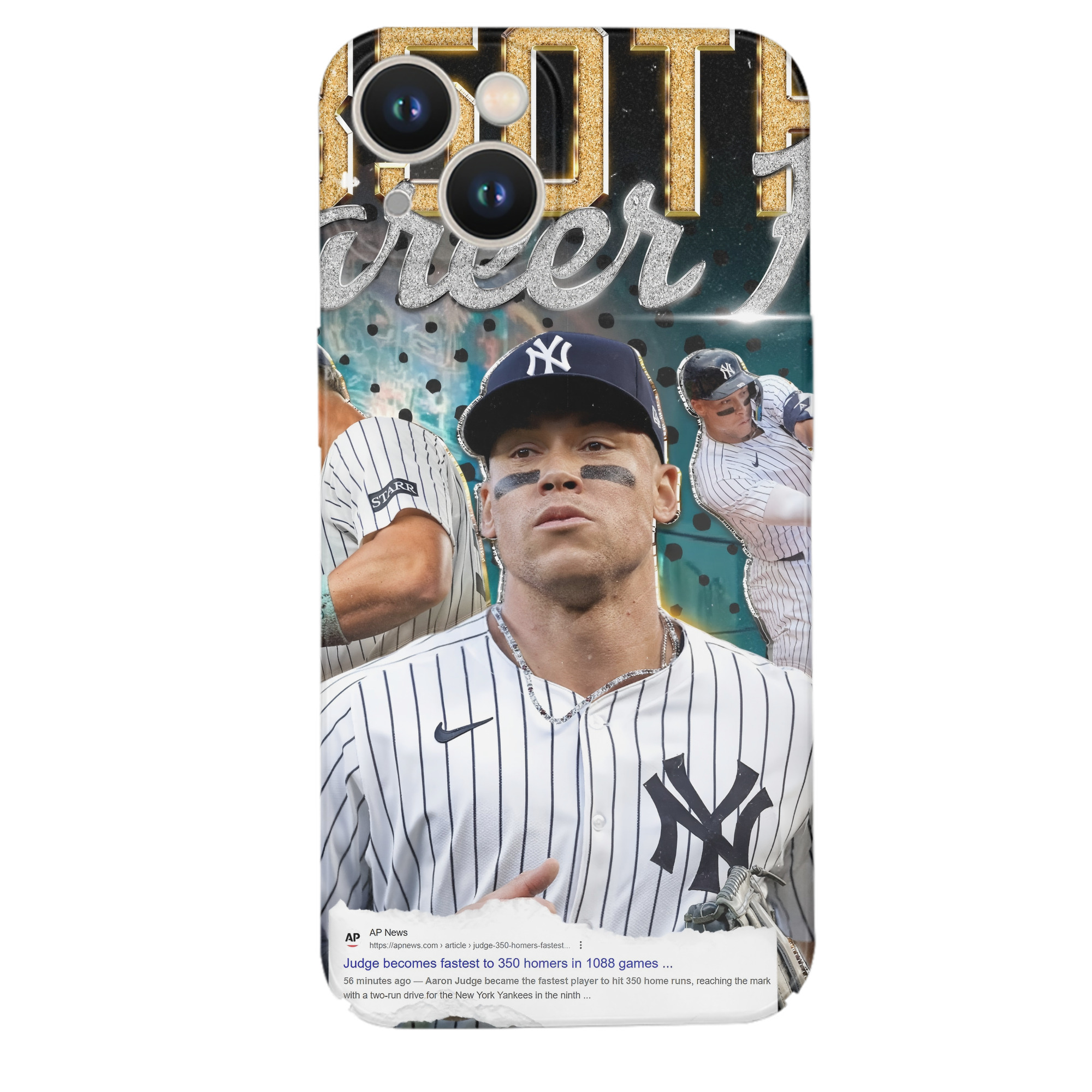 Aaron Judge's 350th Career Home Runs IPhone 14 Series Full-Cover Hard Case – Shockproof With Raised Camera Protection – Precise Cutouts, Wireless Charging Compatible – Durable, Anti-Yellowing, Easy To Clean